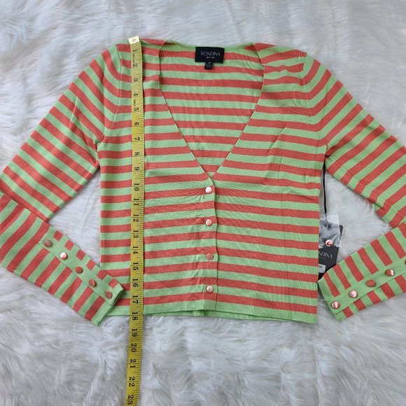 NEW Rondina V-Neck Cardigan Sweater Long Sleeves Coral/Mint Size XS Retail $265 - Picture 2 of 7